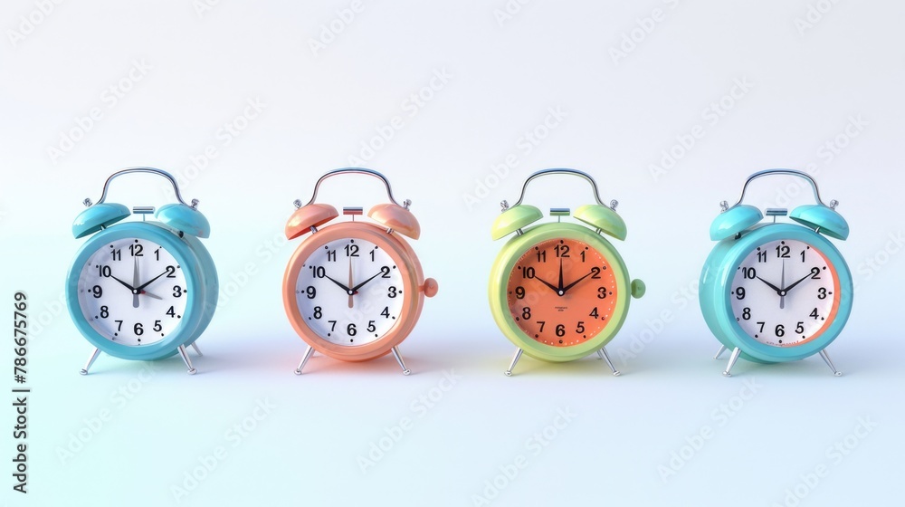 Three alarm clocks lined up next to each other. Suitable for time management concepts Three alarm clocks lined up next to each other. Suitable for time management concepts