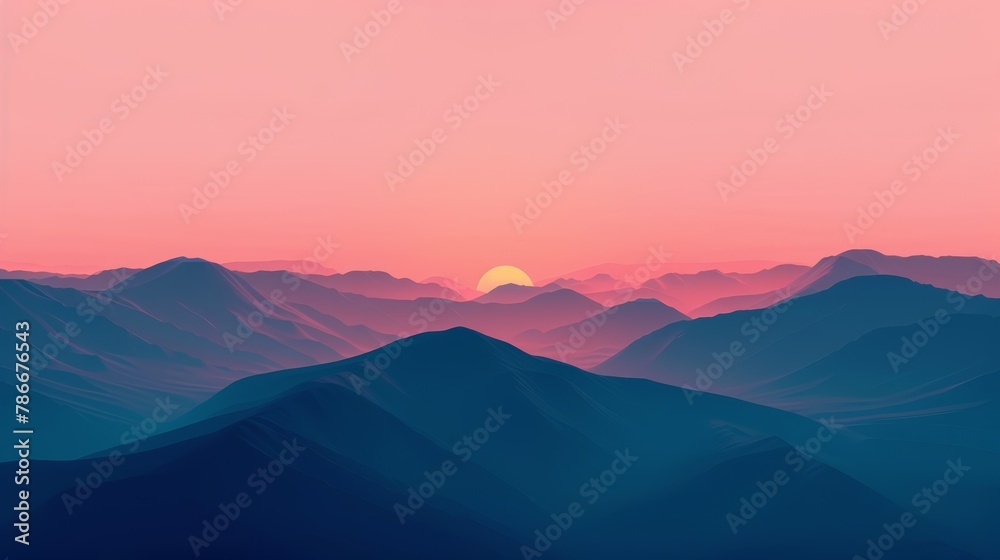 Vibrant mountain sunset in pink hues