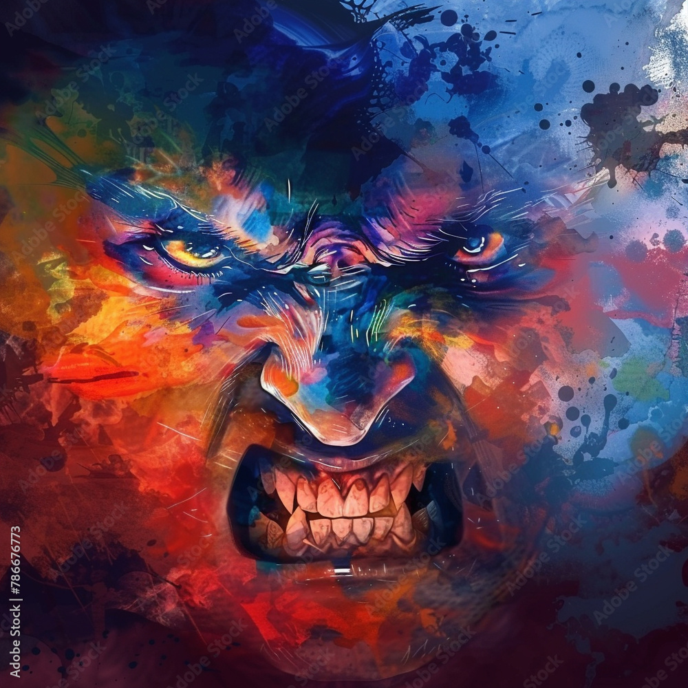 An illustration that captures the strength and energy of this complex human emotion called anger. Image made by artificial intelligence.	