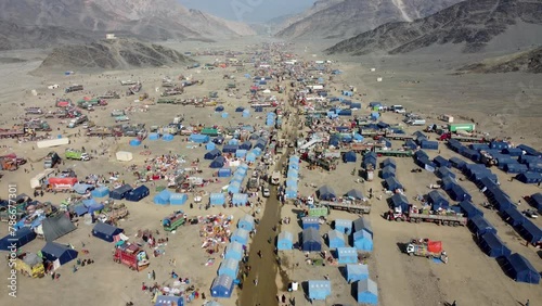 Aerial view of a  refugee camp in Torkham, Afghanistan, for Afghans who have come from Pakistan, Torkham, Nangarhar, Afghanistan - 07.11.2023
 photo