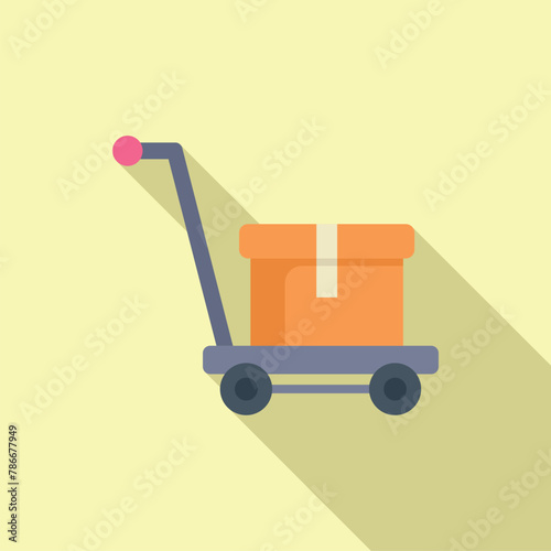 Luggage trolley with carton box icon flat vector. Security perfect. Delivery package