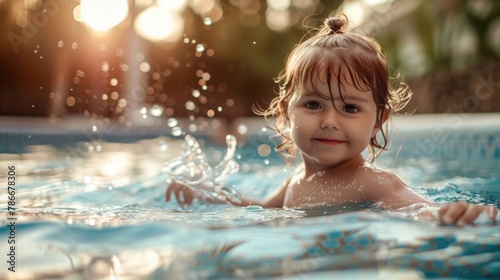 Young girl having fun in a pool. Perfect for summer themed designs