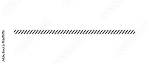 Slash line. Border with diagonal lines. Angle of tilt stripes. Black pattern of footer. Diagonal parallel lines divider strip. Tilt strip geometric abstract border. Slash divider. Vector illustration