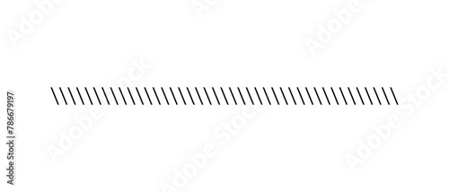 Slash line. Border with diagonal lines. Angle of tilt stripes. Black pattern of footer. Diagonal parallel lines divider strip. Tilt strip geometric abstract border. Slash divider. Vector illustration