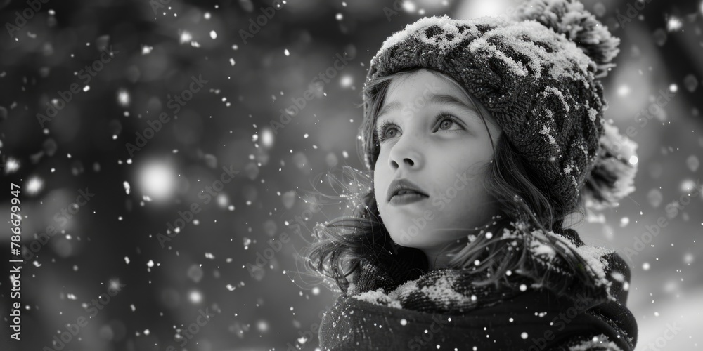 A young girl wearing a hat and coat in the snow. Ideal for winter and outdoor concepts A young girl wearing a hat and coat in the snow. Ideal for winter and outdoor concepts