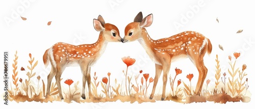 Deer mother and baby, watercolor style illustration, animal clipart for cards and prints