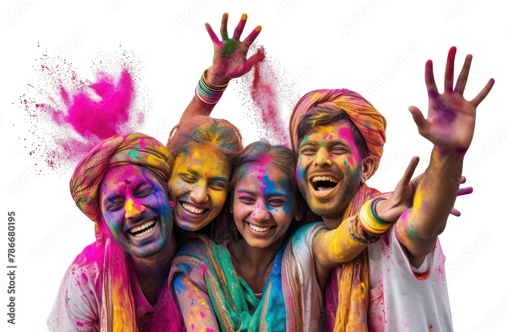 Obraz premium PNG Indian people celebrating Holi festival holi adult togetherness.