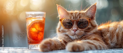 A funny cat with a cocktail, modern clipart, ideal for designing cards and prints