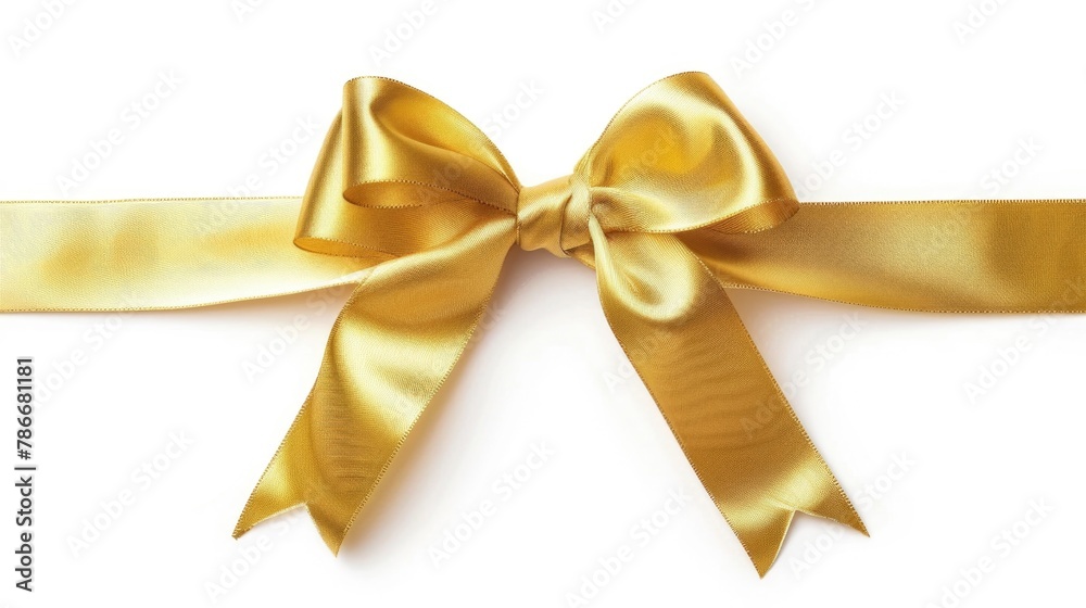 Elegant gold bow on a clean white background. Perfect for gift wrapping or holiday decorations Elegant gold bow on a clean white background. Perfect for gift wrapping or holiday decorations