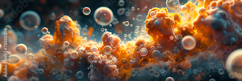 Biological Membranes Illustration 3D Image, Glistening molecular bubbles dazzle the air 
