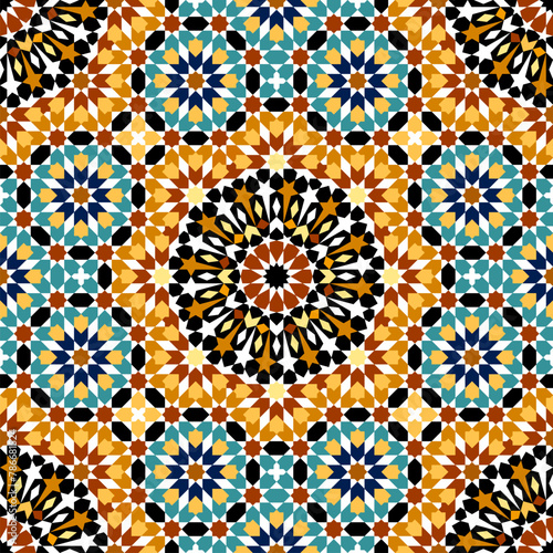Seamless arabic geometric ornament based on traditional arabic art. Muslim mosaic. Turkish, Arabian tile. Girih style.