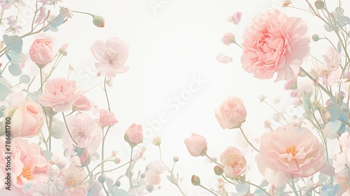 Delicate Peach Carnations and Eucalyptus Floral Arrangement on White Background with Space for Text