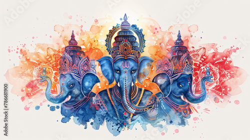 Watercolor illustration for tamil new year with symbols. Asain holiday celebration