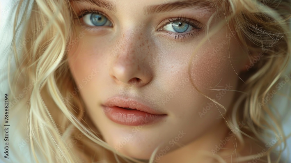 Close up of a woman with freckles, suitable for beauty and skincare concepts Close up of a woman with freckles, suitable for beauty and skincare concepts