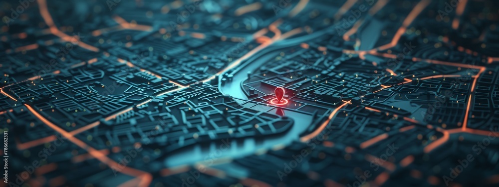 Red location pin on a detailed city map, symbolizing navigation and pinpointing a destination. Concept of travel, navigation, and exploration.
Red location pin on a detailed city map, symbolizing navigation and pinpointing a destination. Concept of travel, navigation, and exploration.