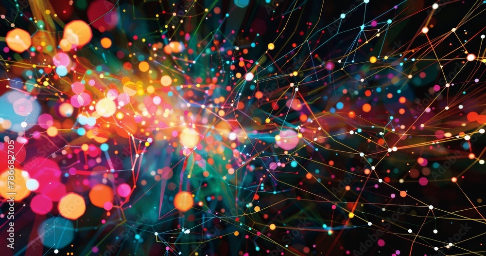 Fototapeta premium Abstract Molecular Structure with Vibrant Colorful Spheres and Network Connections - 3D Scientific Concept Art