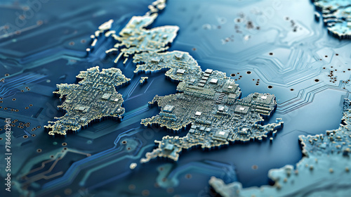 UK map printed on a microchip
