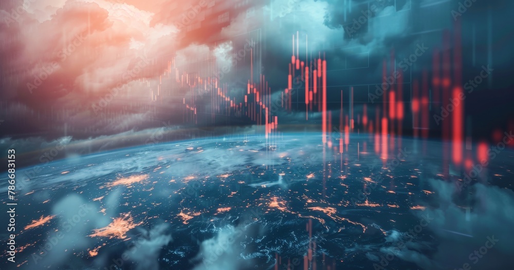 Global Economy and Stock Market Graph, Futuristic Financial Data Analytics with Cloud Computing - obrazy, fototapety, plakaty 