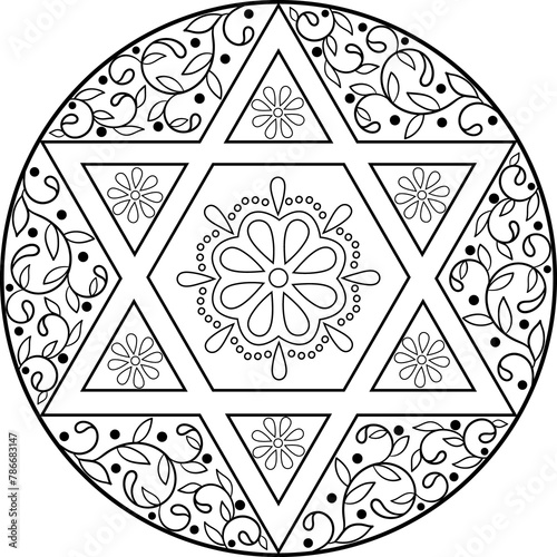 Coloring page of oriental mystical mandala photo