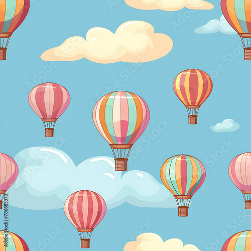 Vintage Hot Air Balloon Illustration Seamless Tile Background