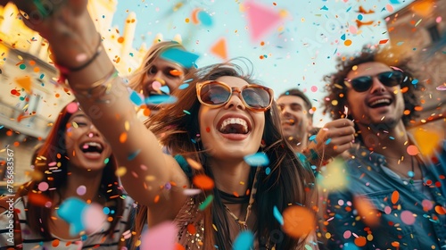 Whimsical of Joy and Carefree Spirits Amid Colorful Confetti Explosion photo