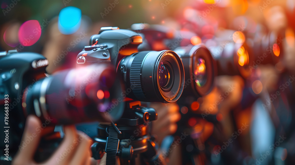 Close-up of Paparazzi Photographers Pointing and Capturing Flashes at a ...