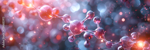Napabucasin Cancer Drug Molecule Illustration, Glowing orbs in a digital style