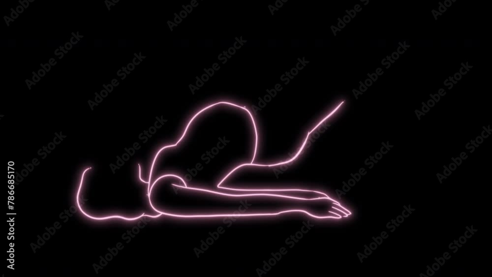 character woman pregnant woman in yoga pose balancing 4k animation. One line drawing and continuous style isolated Neon light on black background. character woman pregnant woman in yoga pose balancing 4k animation. One line drawing and continuous style isolated Neon light on black background.
