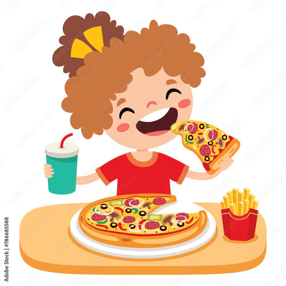Food Concept With Cartoon Kid Food Concept With Cartoon Kid