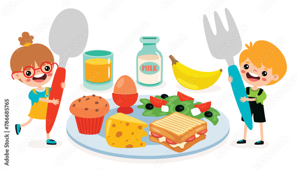 Food Concept With Cartoon Kids