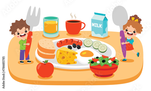 Food Concept With Cartoon Kids