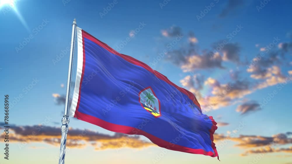 Guam flag Waving Realistic With Sky