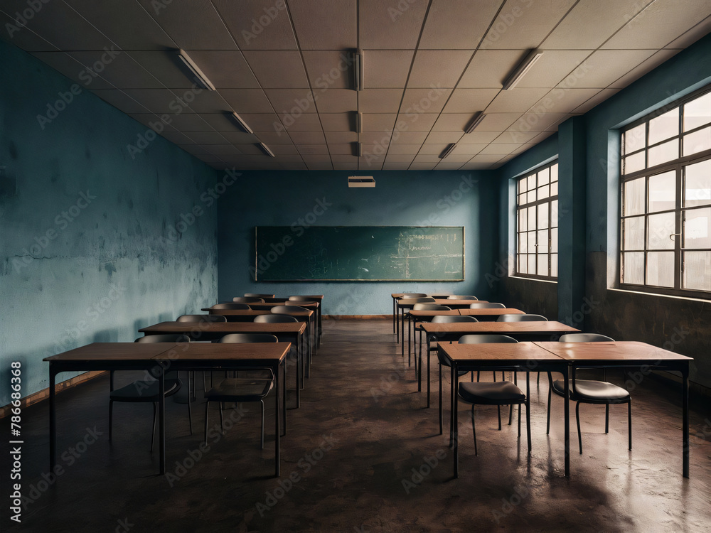 Escuela vacía, aula sin estudiantes