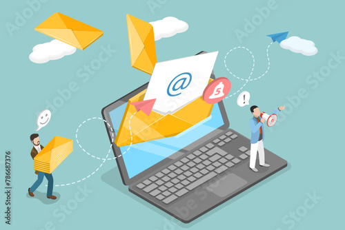 3D Isometric Flat Vector Illustration of Email Marketing Campaign, Subscription, Communication
