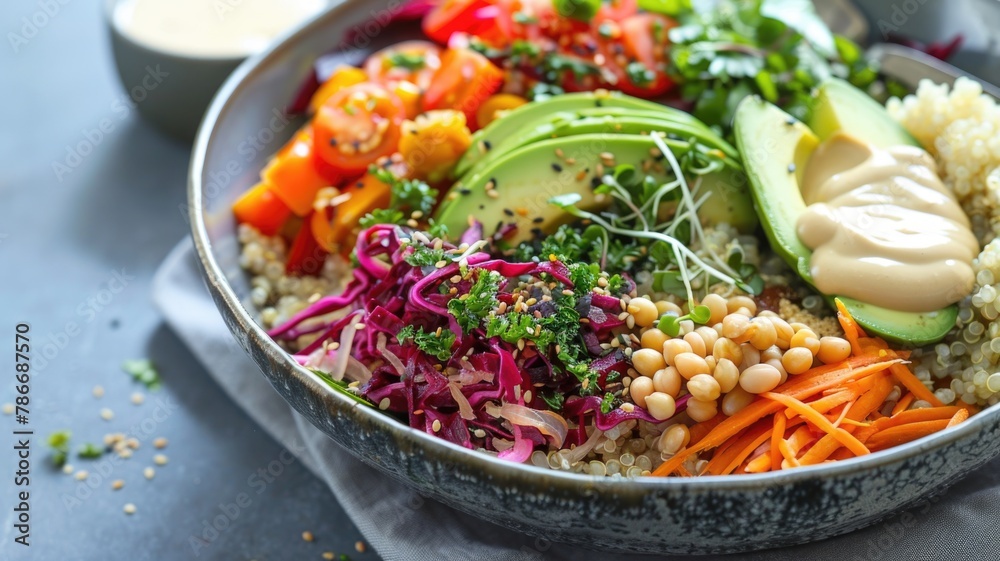 bowl of colorful tempeh salad, featuring cubed tempeh tossed with fresh vegetables and a tangy dressing bowl of colorful tempeh salad, featuring cubed tempeh tossed with fresh vegetables and a tangy dressing