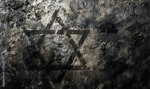 Dark grey stone wall with Magen David symbol. Symbol of identity and heritage. photo