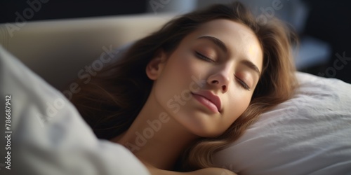 woman sleeping in bed Generative AI © Evghenii