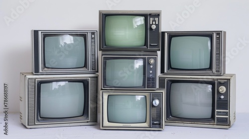 90s TVs, CRT television, tube tv, stacked, old technologies, good old days, 16:9 photo