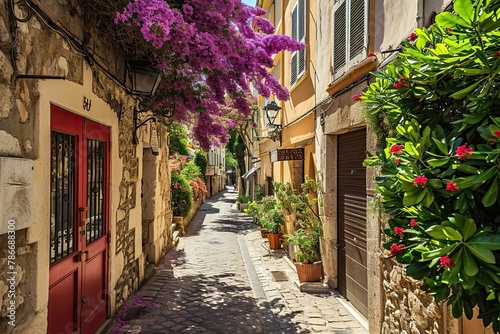 Cozy street in the historic center of Antibes  France  French Riviera near the Mediterranean Sea