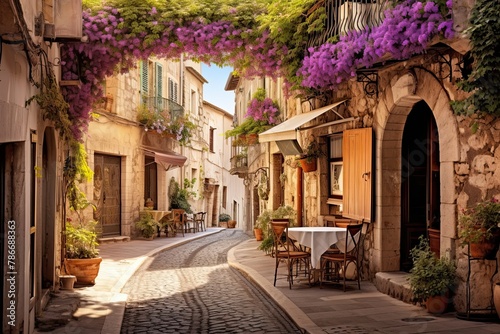 Cozy street in the historic center of Antibes  France  French Riviera near the Mediterranean Sea