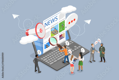 3D Isometric Flat Vector Illustration of News Update, Announcements, Internet Newspaper