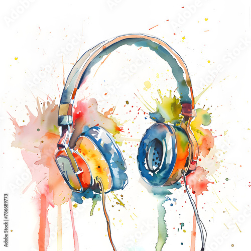 Illustration of abstract headphone advertise paint in watercolor style.