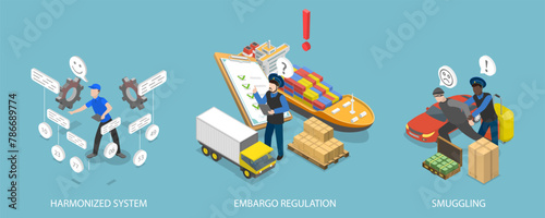 3D Isometric Flat Vector Illustration of Smuggling, Embargo Regulation photo