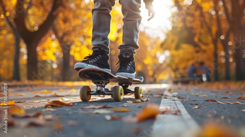 Electric skateboards in an urban park highlight youth culture and promote clean, sustainable transportation methods.