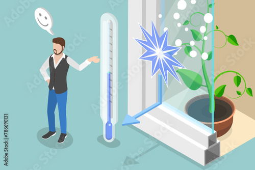 3D Isometric Flat Vector Illustration of UPVC Vinyl Profile, Plastic Window