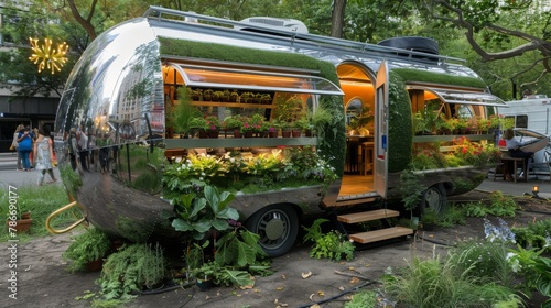 Urban agriculture in action with mobile gardens and portable greenery, enhancing community spaces through city farming.