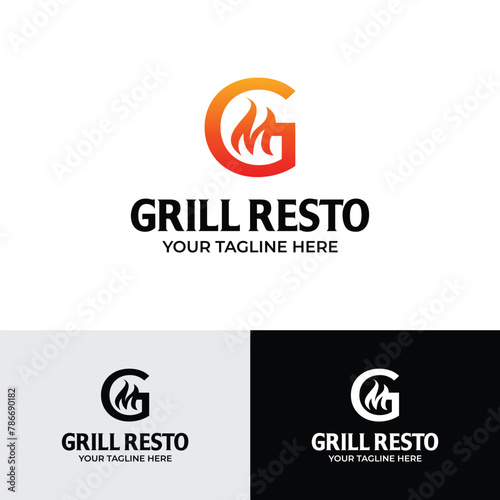Initial GM letter gradient color fire flame logo, grill resto logo design template