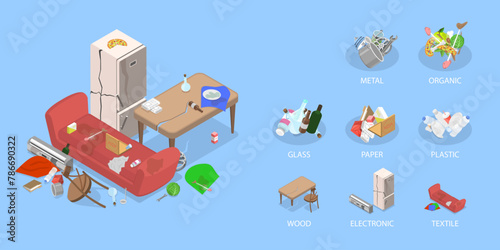 3D Isometric Flat Vector Illustration of Garbage Sorting And Recycling, Big heap of Trash
