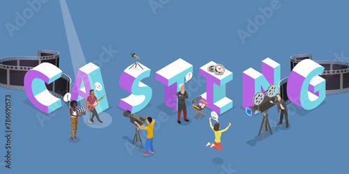 3D Isometric Flat Vector Illustration of Film Casting, Video Production