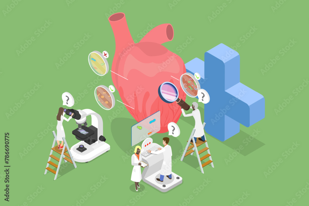 Fototapeta premium 3D Isometric Flat Vector Illustration of Bowel Microorganism Detection And Research, Medicine and Healthcare